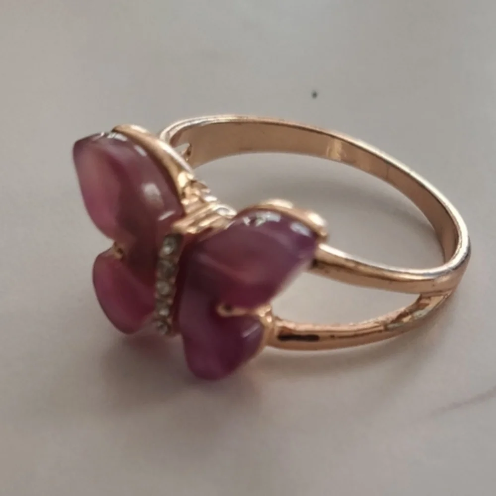 Pink Butterfly & Rhinestone Ring NWOT